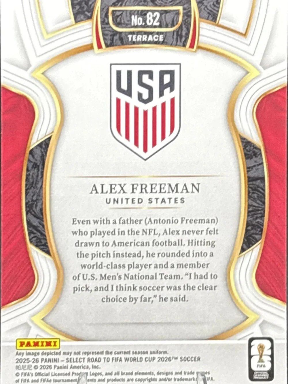 Panini Select Alex Freeman Rookie Soccer Card